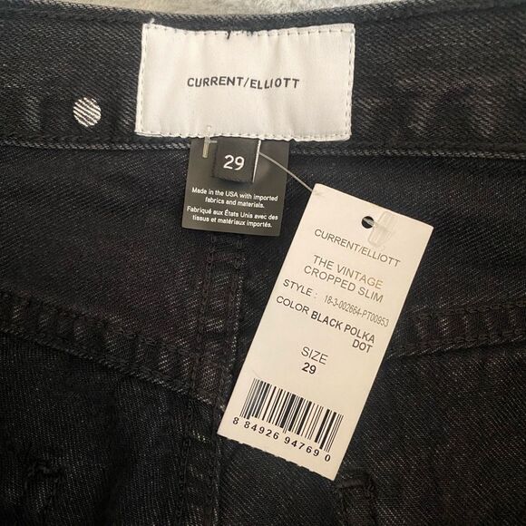 Current/Elliot The Vintage cropped slim black & white polka dot jean NWT size 29 - Picture 9 of 13